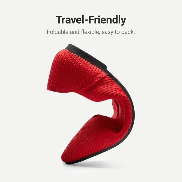 Women's Red Knit Ballet Pointed Toe Breathable Casual Classic Dressy Flats - Picture 5 of 7